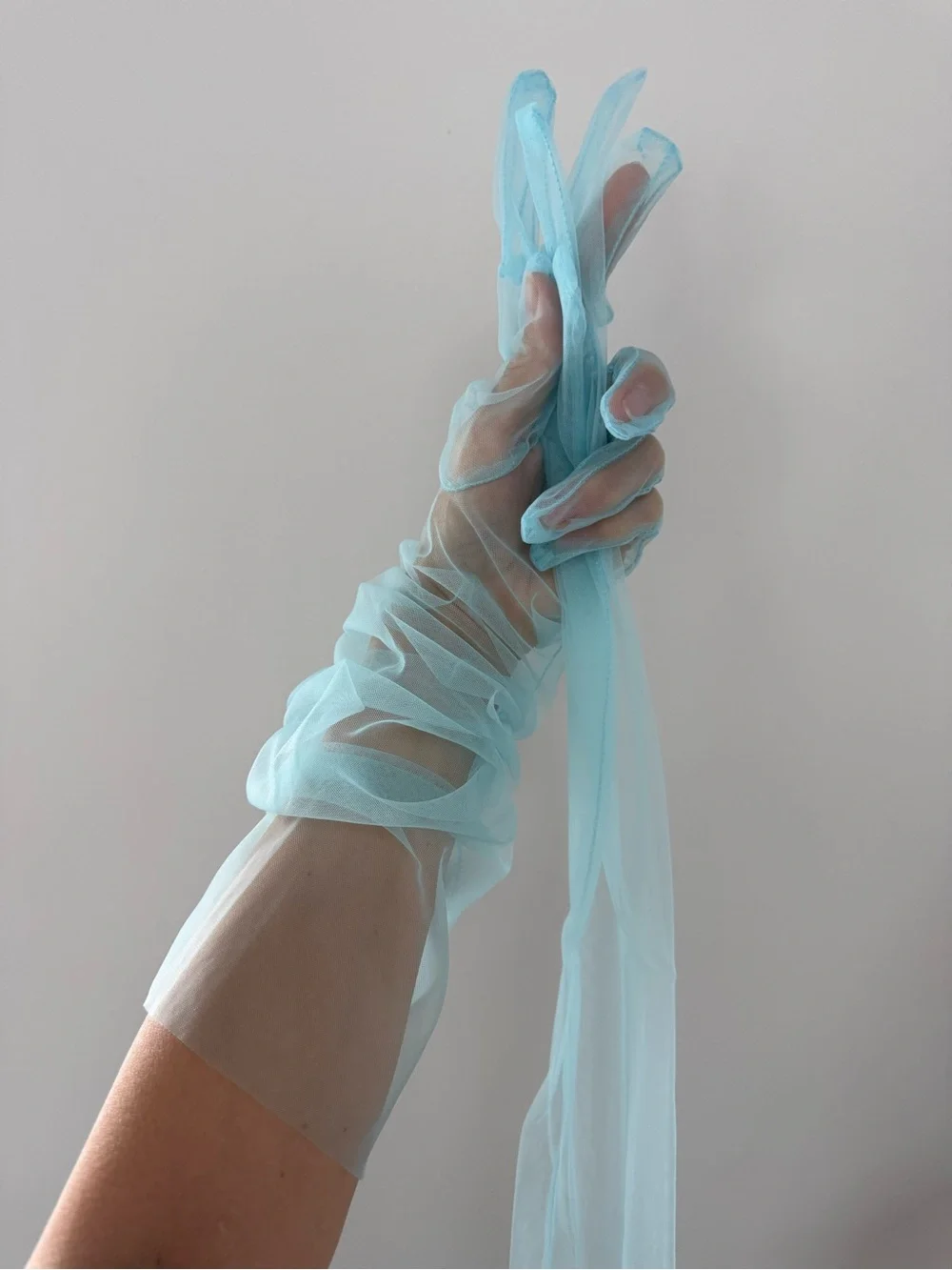 Sheer Light Blue Ruched Gloves